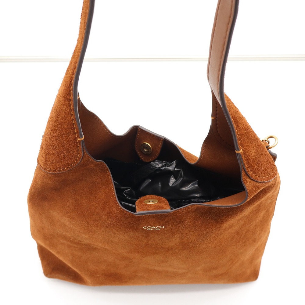 Coach Brown Suede Hobo Shoulder Bag Gold Hardware IMB0032 - Picture 7 of 9